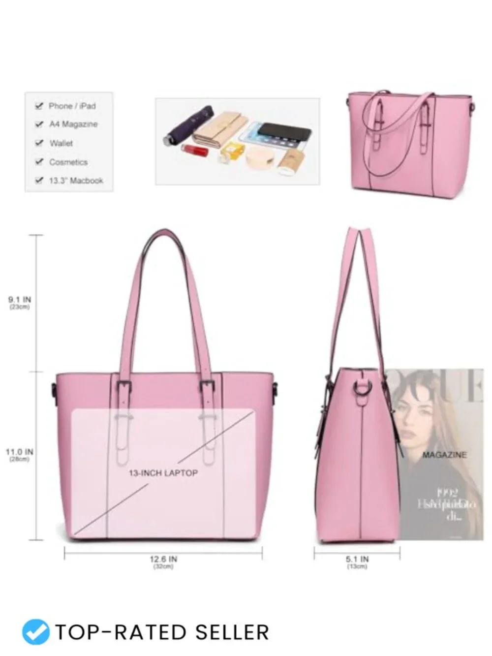 Faux Leather Satchel Tote Purse with Crossbody Strap for Women